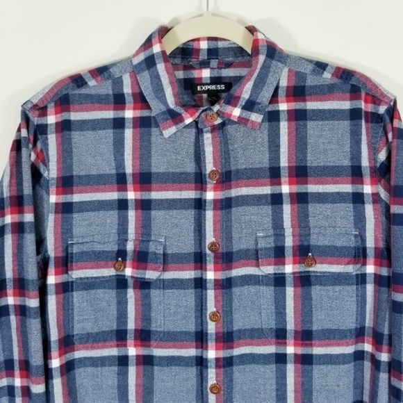 Express Men's Plaid Button Down Longsleeve Shirt - Picture 2 of 7